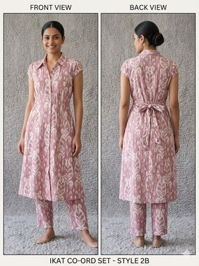 Pink and Black Ikat Print Sleeveless Shirt 2 pc Dress size -S